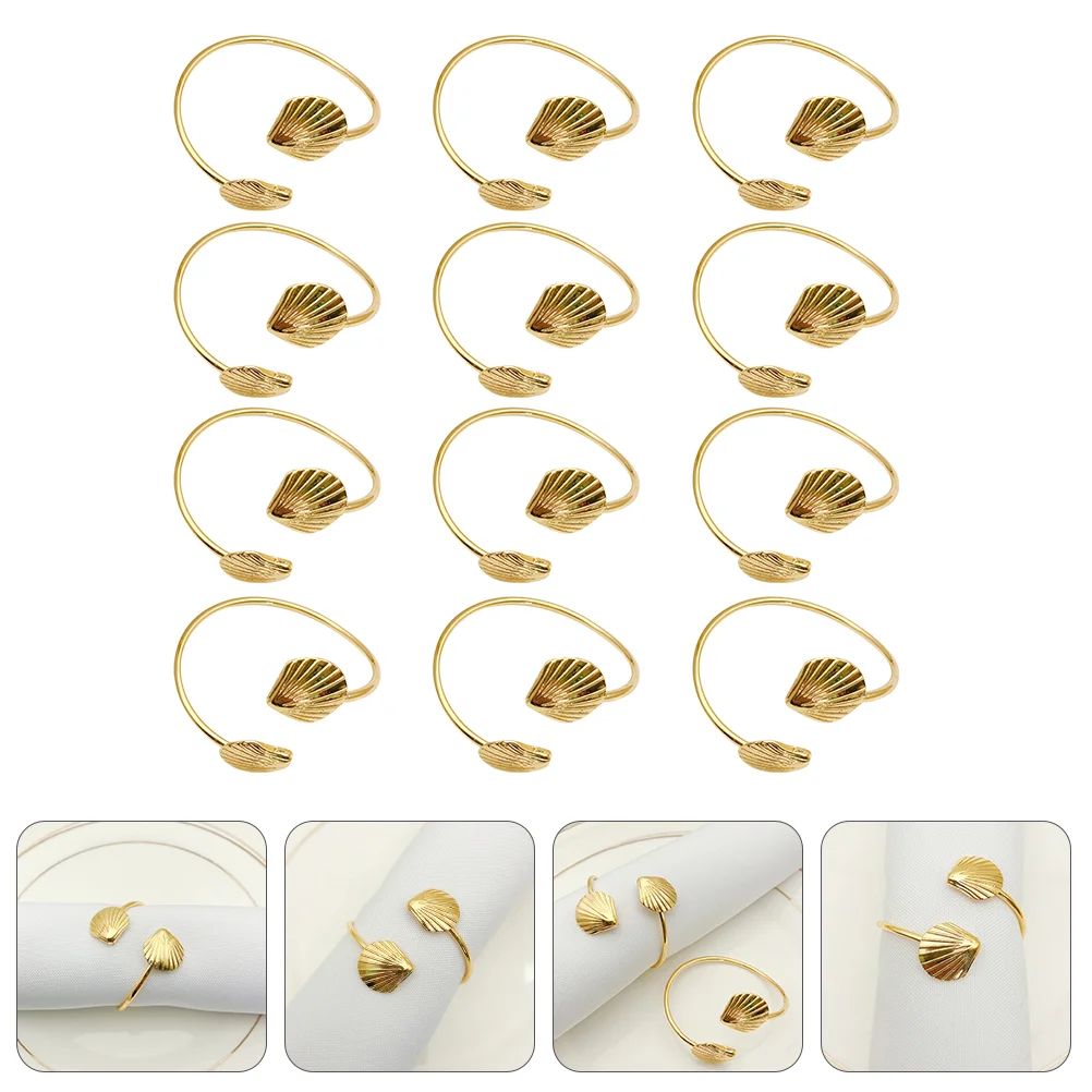 

12 Pcs Napkin Ring Banquet Holders Buckles Tableware Adornments Vintage Decor Accessory Metal Clip Creative Dating Utensil Gold