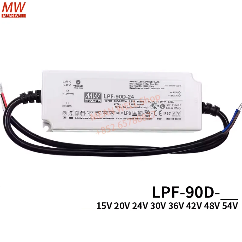 MEAN WELL 90W Constant Voltage + Constant Current LED Driver Waterproof Power Supply LPF-90D-36 PFC Plastic Case for Lighting