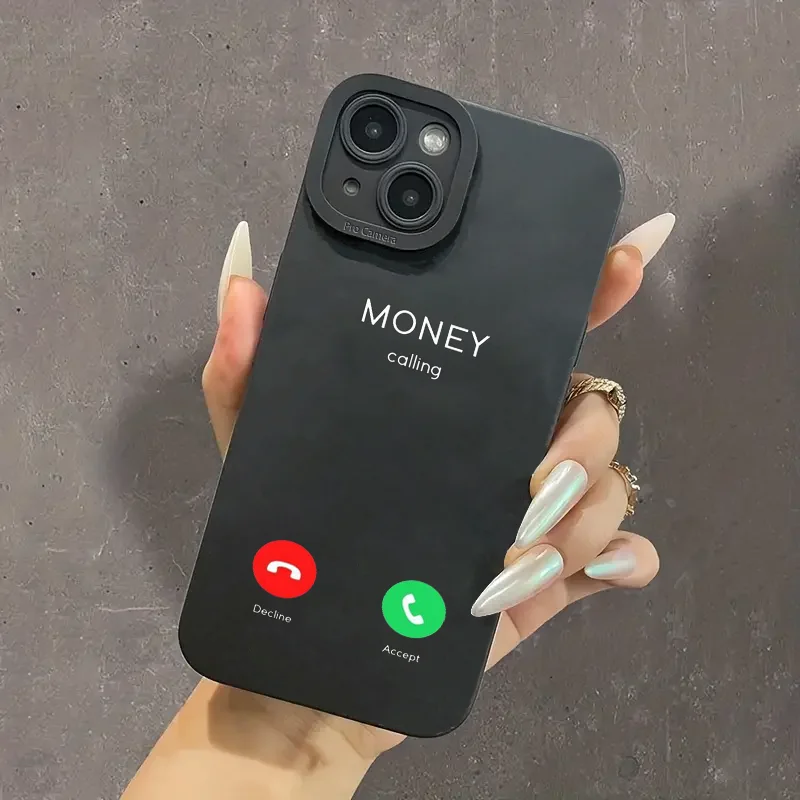 Money Calling Funny Black Phone Case Cover for iPhone 15 14 13 12 11 Pro Max XR 7 Plus Case Unique Birthday Gift for Friends