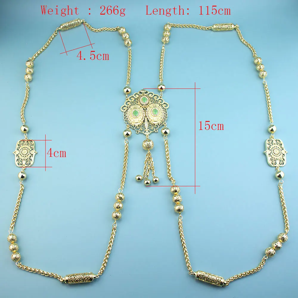 Sunspicems Chic Moroccan Bride Body Jewelery Algeria Women Back Shoulder Chain Gold Color Arabic Wedding Jewelry Long Necklace