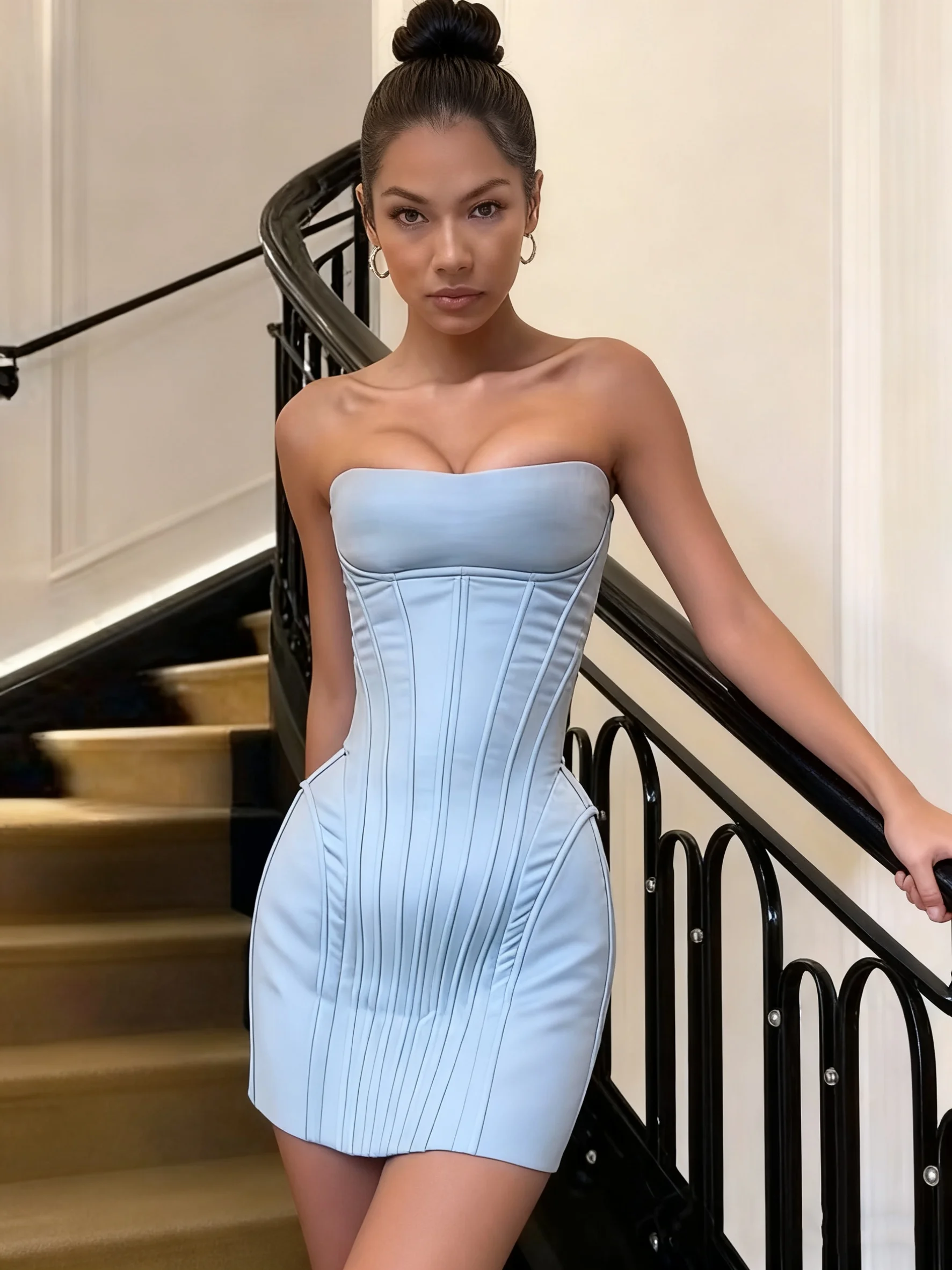 シスターリンダ セクシーな誕生日パーティー ストラップレスドレス 女性 ストライプ コルセット ピーチヒップ ホッティー スイート ファッション ストリート クラブ スキニー ボディコン