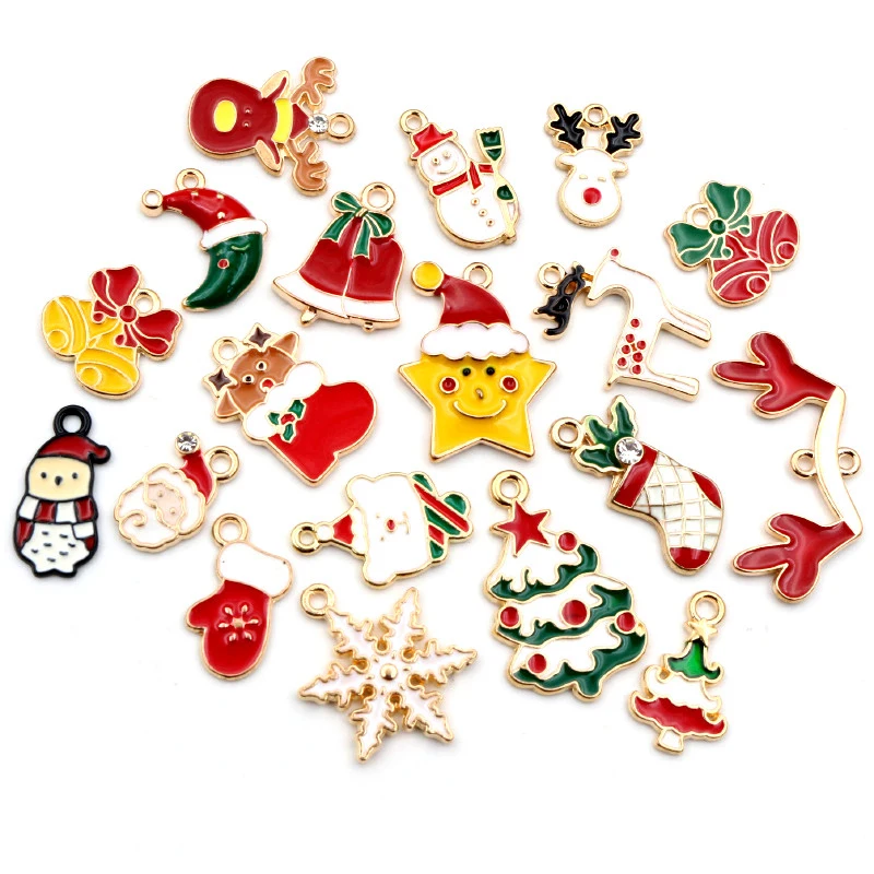 10pcs Enamel Christmas Charm Pendant for Necklace Bracelet Earring Findings Alloy DIY Jewelry Making Supplies