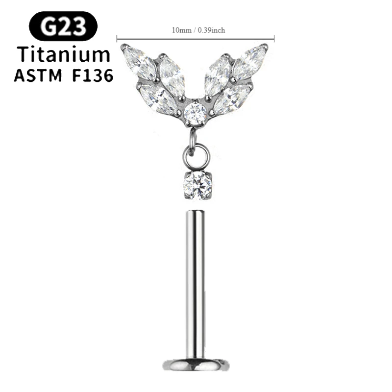 1 pz ASTM F136 G23 titanio Tragus cartilagine Helix Conch Piercing orecchini a cerchio catena 16G zircone anello Piercing all'orecchio gioielli per il corpo