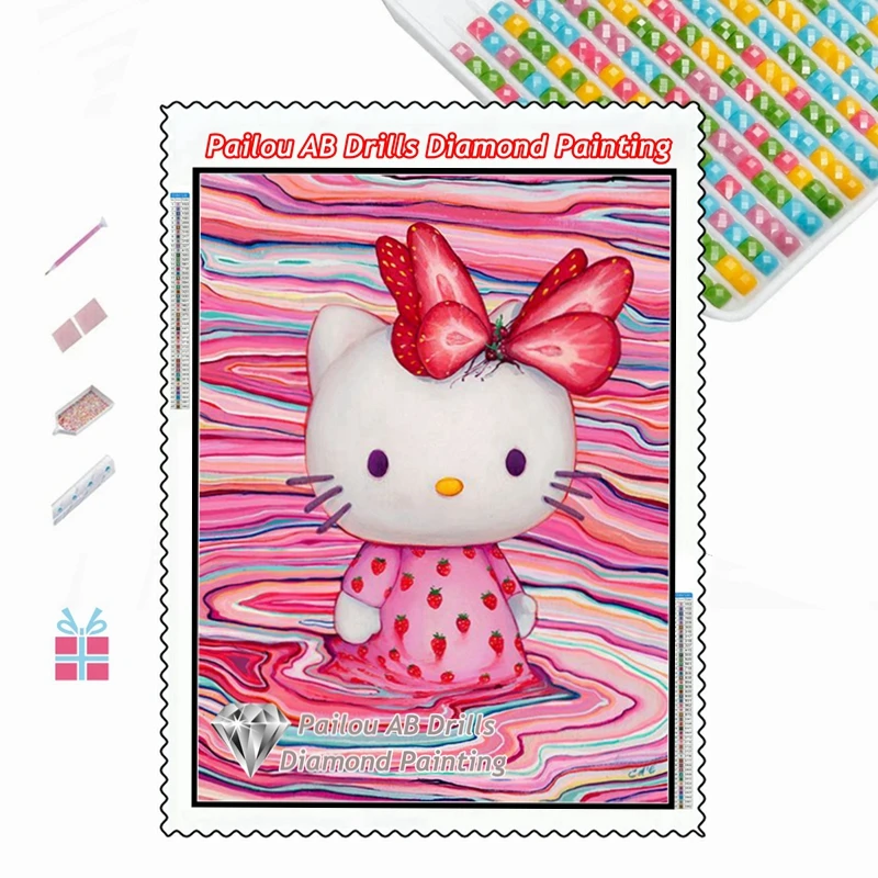 Diy 5d Hello Kitty Fantasy World AB Drills Diamond Mosaic Painting Cute Cartoon Cat Kids Handwork Gift Cross Stitch Room Decor