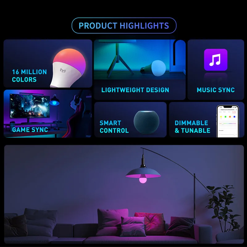 مصباح LED منزلي ذكي W4 لايت E27 بلي واي فاي 800lm 8W-بجهاز تحكم عن بعد يعمل على المنزل المنزلي جوجل