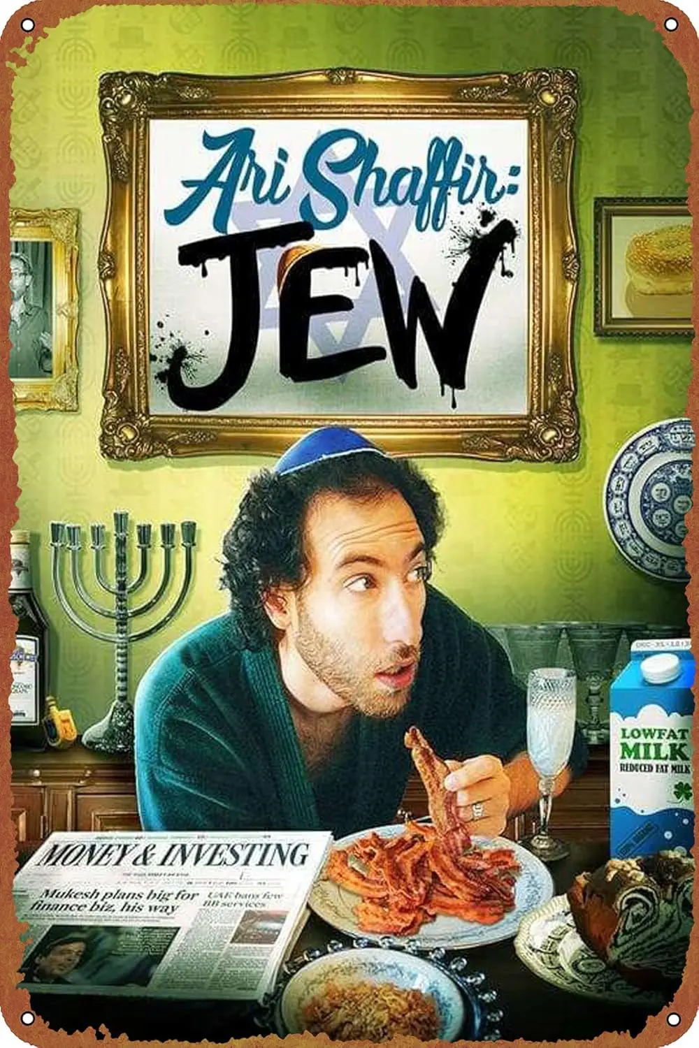 Ari Shaffir: JEW Movie Poster Vintage Tin Sign for Bar Cafe Office Home Wall Decor Gift 12 X 8 inch