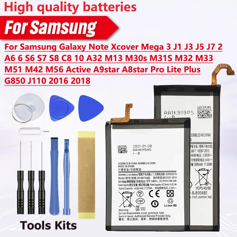 

Новый аккумулятор для Galaxy 3 J1 J3 J5 J7 2 A6 6 M30s M31S M32 M33 M51 S6 S7 M13 M42 M56 S8 C8 10 A32 Active A9 A8 star Pro Lite Plus
