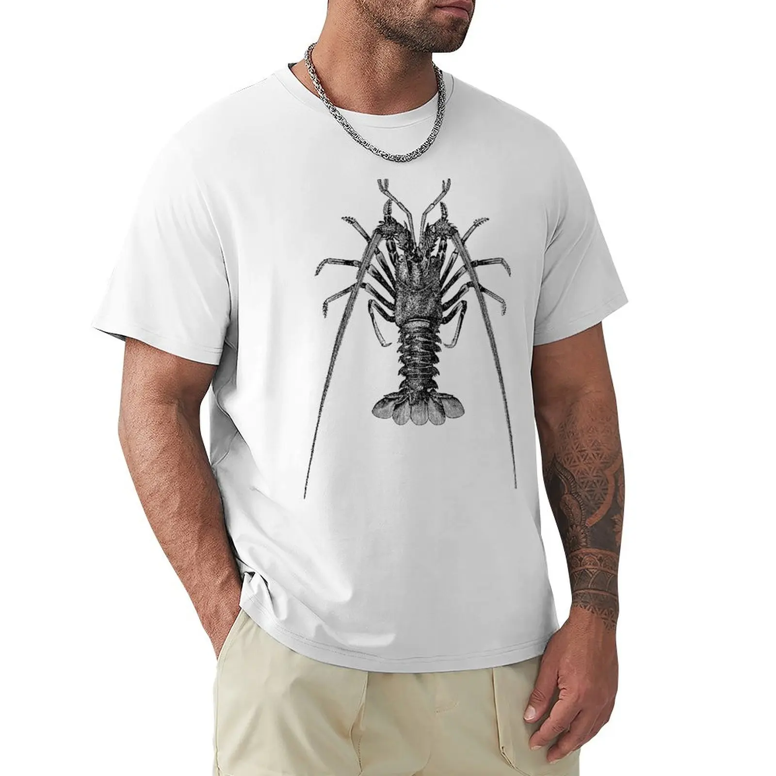 Vintage Spiny Lobster Illustration Retro 1800s Black and White Image T-Shirt boys whites anime black t shirts for men