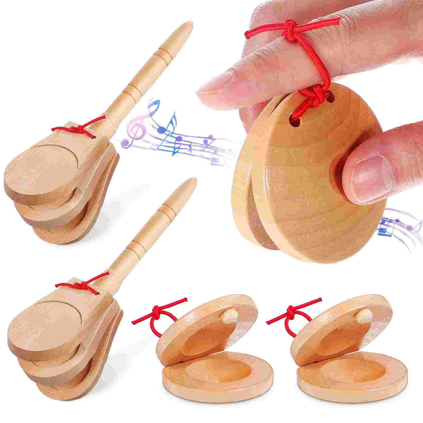 4 Stück Handheld Finger Kastagnetten Griff Soundboard Klavier Tastatur Holz Musical Percussion