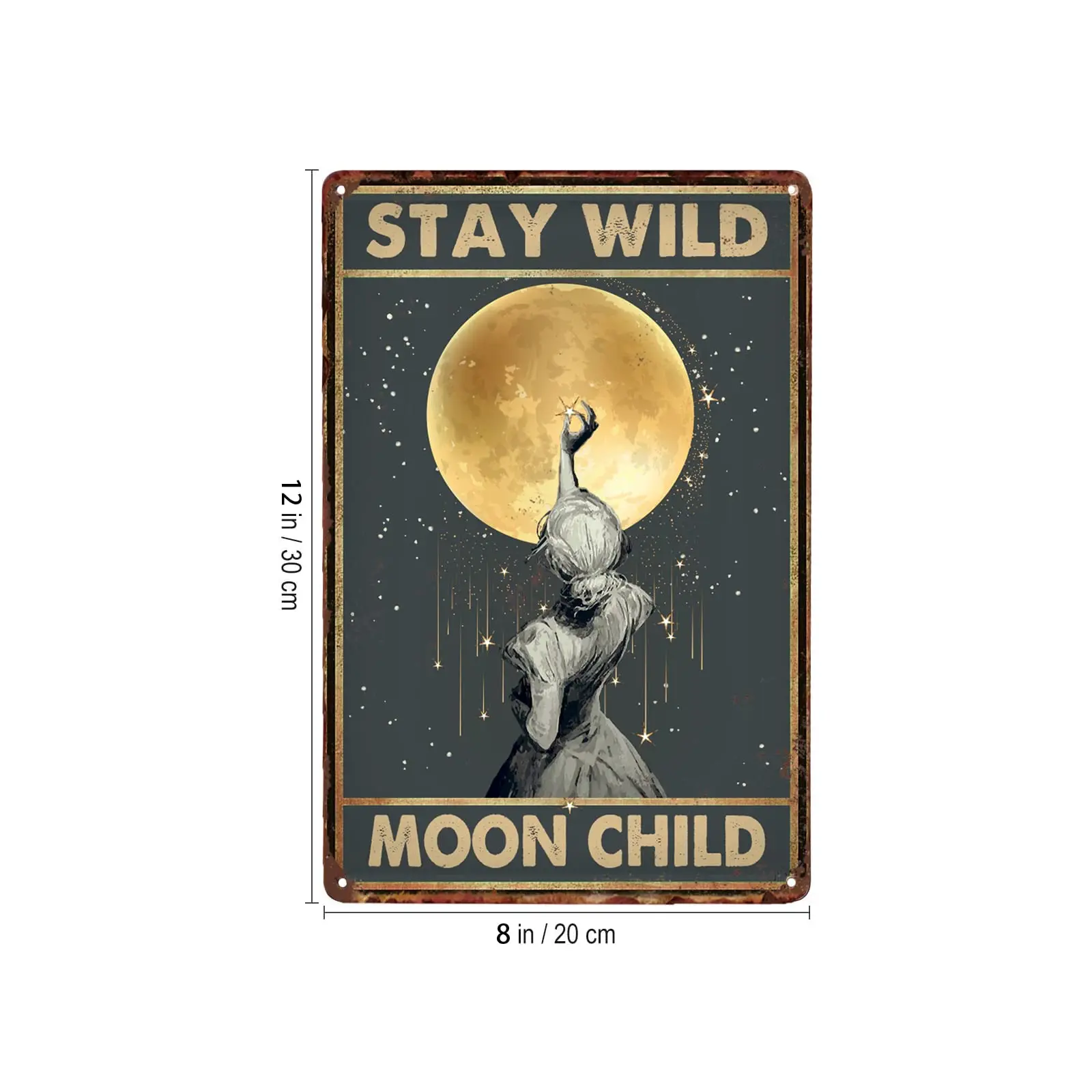 Witch Metal Sign Stay Wild Moon Child Star Retro Metal Tin Sign Vintage Aluminum Sign for Home Coffee Wall Decor 8x12in