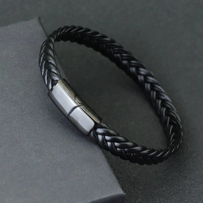 Nowa męska skórzana bransoletka nieblaknąca bransoletka ze stali nierdzewnej dla Hombre Surf Cable Braslet prezent dla męża pleciony Bijoux Homme Joias