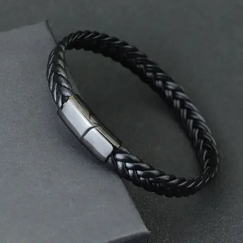 새로운 남성 가죽 팔찌 Hombre 서핑 케이블 Braslet 남편 선물 땋은 Bijoux Homme Joias에 대한 Unfading 스테인레스 스틸 Braclet