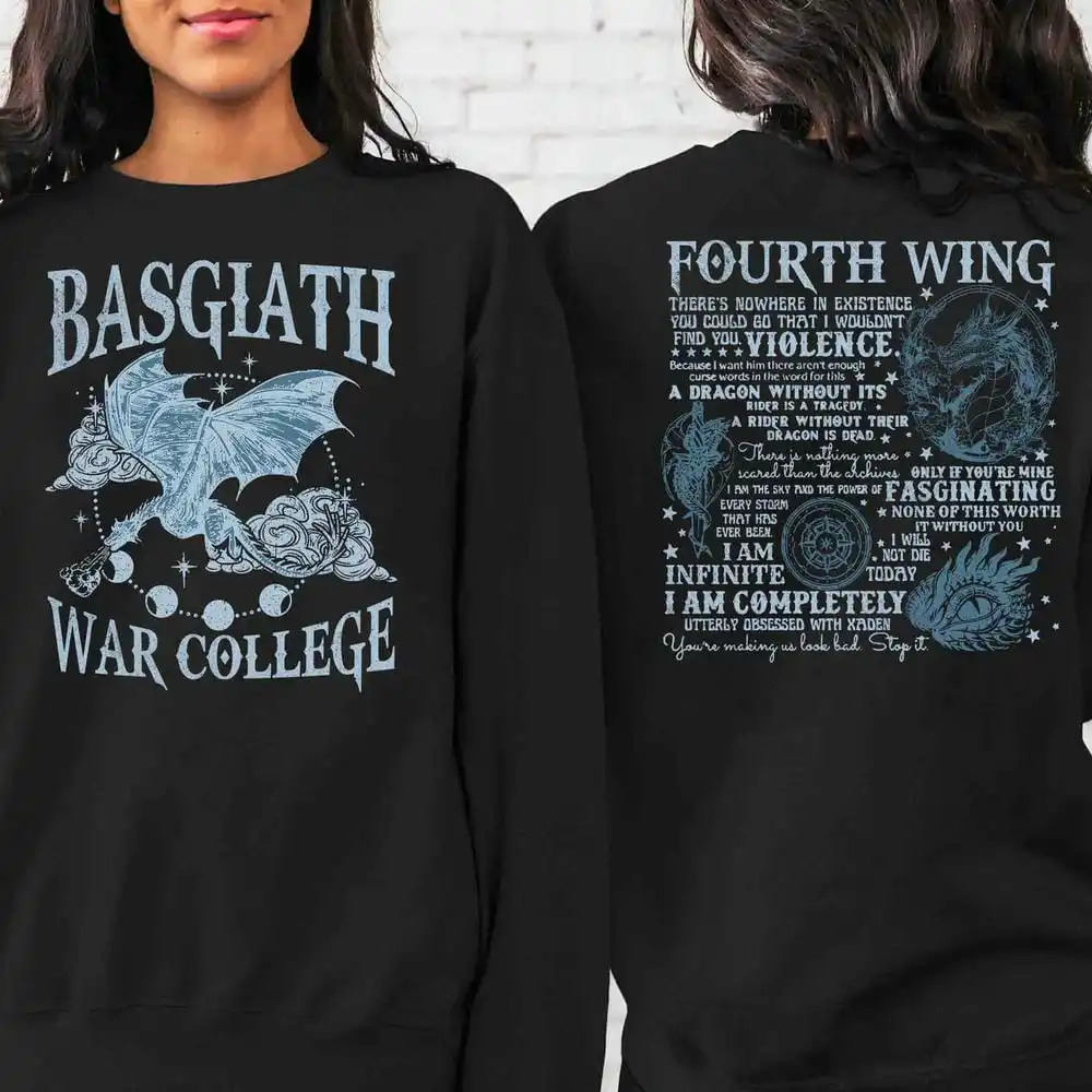 Basgiath War College 2-sided Sweatshirt Fourth Wing Comfort Gift for Book Lover Long Sleeve Fleece Sweatshirt Y2K Streetwear