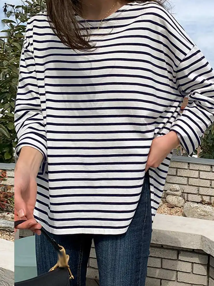 Frühlings streifen Bluse Zanzea Frauen Langarmhemd lässig lose Urlaubs oberteile übergroße Chemise 2023 Herbst Pullover Tunika Blusas