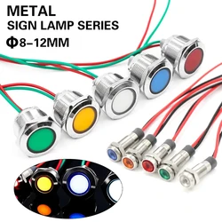 8mm 10mm 12mm 12v 24v Metal LED Pilot Panel Dash Signal Indicator Warning light 15cm cable Chrome Finish Car Boat Marine