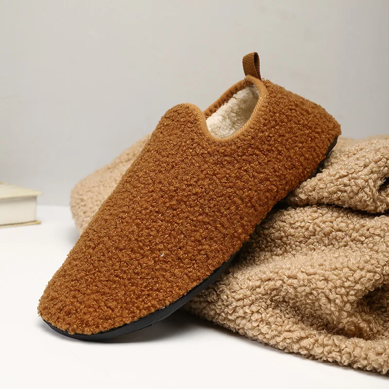 

Thickened Plush Cotton Slippers Japanese Style Indoor Home Wooden Floor Soft Bottom Men Women Couples Anti-Slip Slip-On Shoes