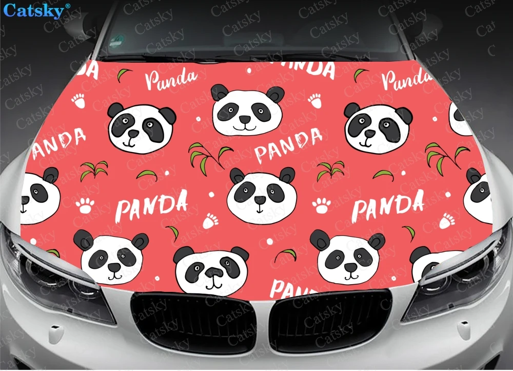 Panda Car Hood Red Sticker,Custom Cute Animal Car Hood Decoration,Hood Protection Cover,Vinyl Car Sticker,Car Side Color Decal