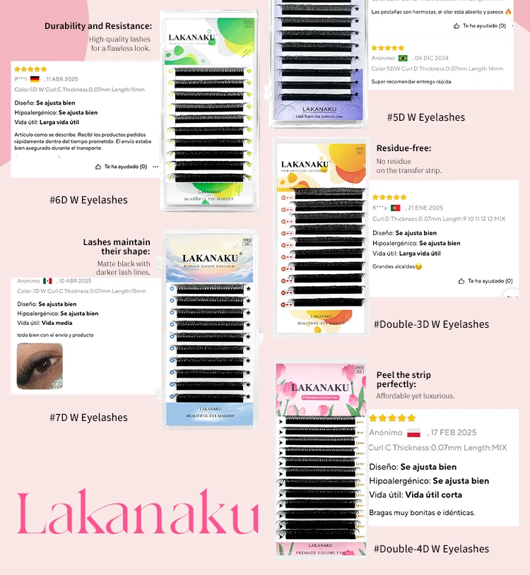 LAKANAKU 6 Tabletts 3D W-förmige Wimpernverlängerungen Volumen Franc Frances Fio 3 W Cilios-förmige natürliche weiche Kleeblattwimpern – Detail 11