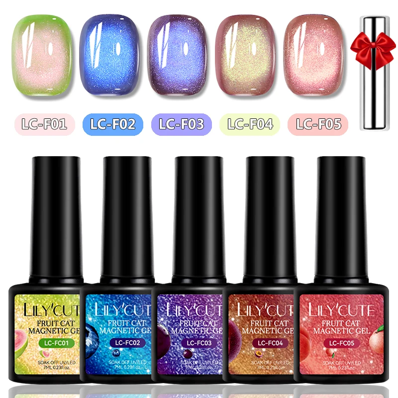 

LILYCUTE 6PCS Fruit Series Cat Magnetic Gel Nail Polish Soak Off Blueberry Peach Gel Polish Semi Permanent UV Gel Nail Art Kits