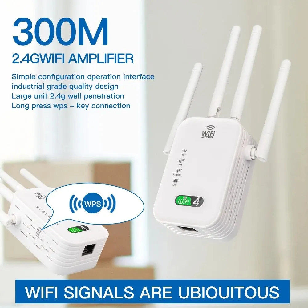 300M WIFi Repeater Wi-Fi Amplifier 802.11N 2.4GHz Wireless Signal Booster Smart Power Extender For Office Home Easy Setting