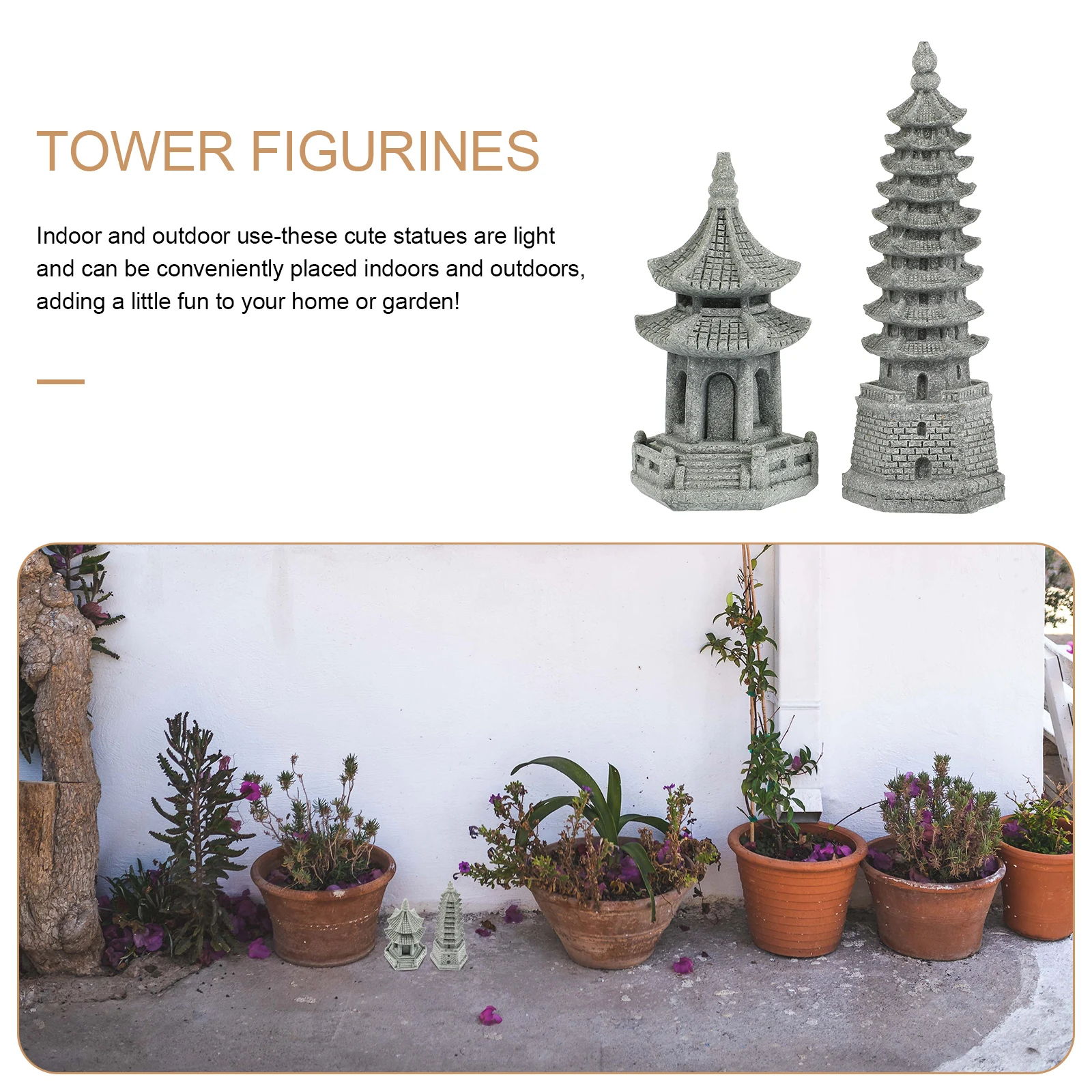 

2pcs Simulated Landscape Wenchang Tower Ornaments Garden Decoration Sandstone Micro Figurines for Flower Pots Succulent Plants