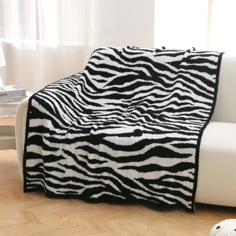 Zebra pattern half fleece blanket winter thickened sofa blanket blankets bedside towel blankets