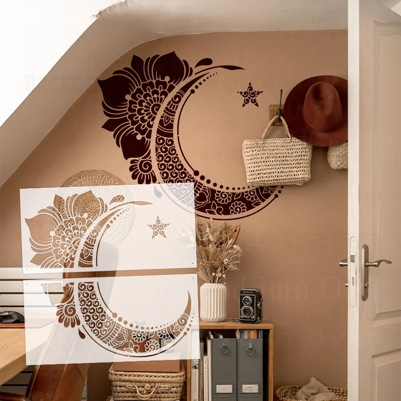 45cm - 90cm Wall Stencil Decor Para Pintura Modelo Móveis Makers Pintura Gesso Larges Decorativo Para Lua Flor S364