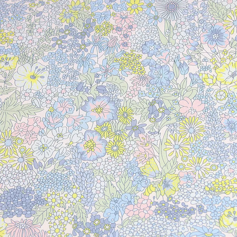 blue color margaret printed beauty flowers plants navy background London liberty tana lawn 100% pure cotton 80S printed fabric