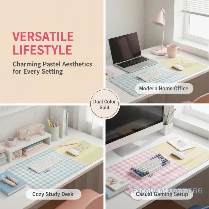 Cute Pink Green Plaid Printed Large Desk Mat Waterproof Non Slip For Home Office Work Study Gaming