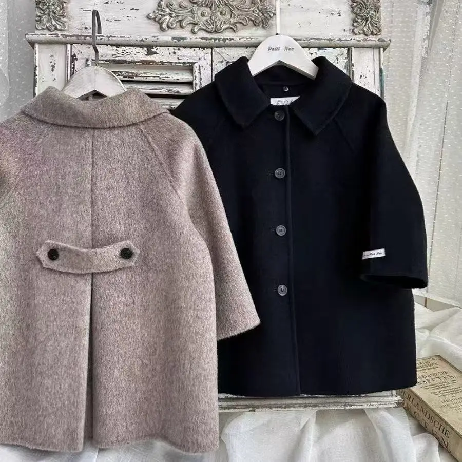 

Kids Girls' Double sided Cashmere Coat 2026 New Spring and Autumn High end Children's Autumn Wool Korean Edition Woolen Coat