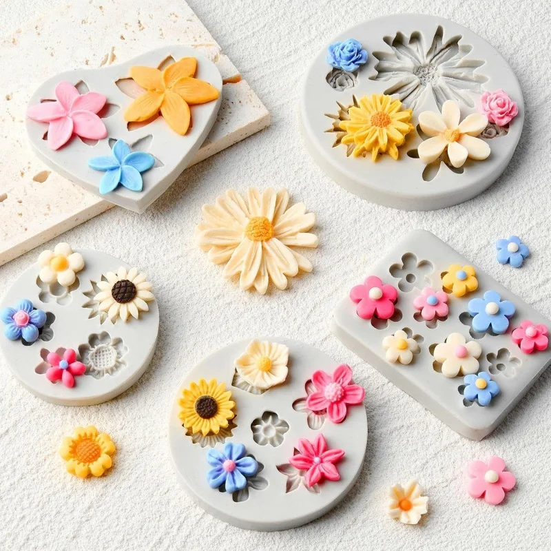 DIY Multi Shape Flower Leaf Sunflower Daisy Rose Fondant Silicone Mould Reusable Kitchen Baking Tool Cake Chocolate Pastry Decor