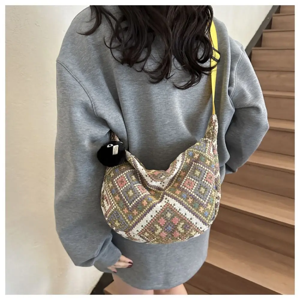 

Students Canvas Shoulder Bags Large-capacity National Style Underarm Bags Messenger Bag Women Female