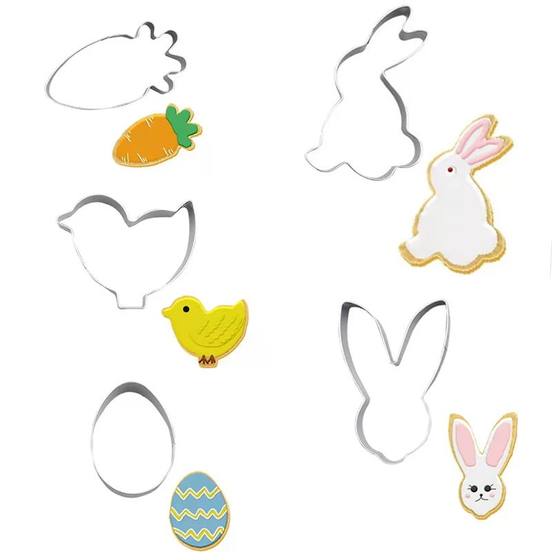 5 Pcs Easter Cookie Moulds Egg Bunny Carrot Chicks Cookie Moulds Cookie Moulds Easter Cookie Baking Kids Baking Cookies