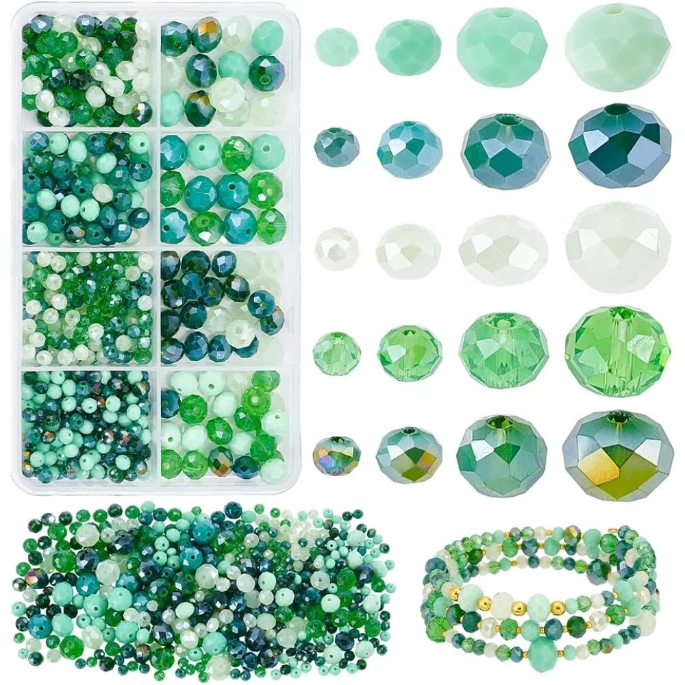 500Pcs 5 Colors Green Series Glass Beads Strands 4/6/8/10mm Crystal Glass Pearls Electroplate Faceted Beads Imitation making kit