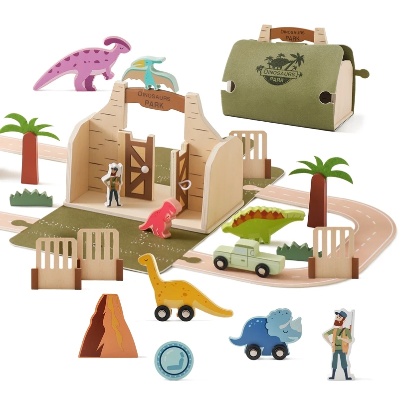 

Wooden Felt Dinosaur Simulated Track Farm Setting Scene Toys Baby Shape Pairs Multiple And Functional Toys Baby Decoration Gifts