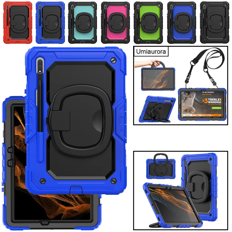 For Samsung Tab S7 S8 S9 FE Plus S10 Ultra SM-X920 SM-X610 X510 X710 X810 Tablet Case Hand Ring Stand Shockproof PC Rugged Cover