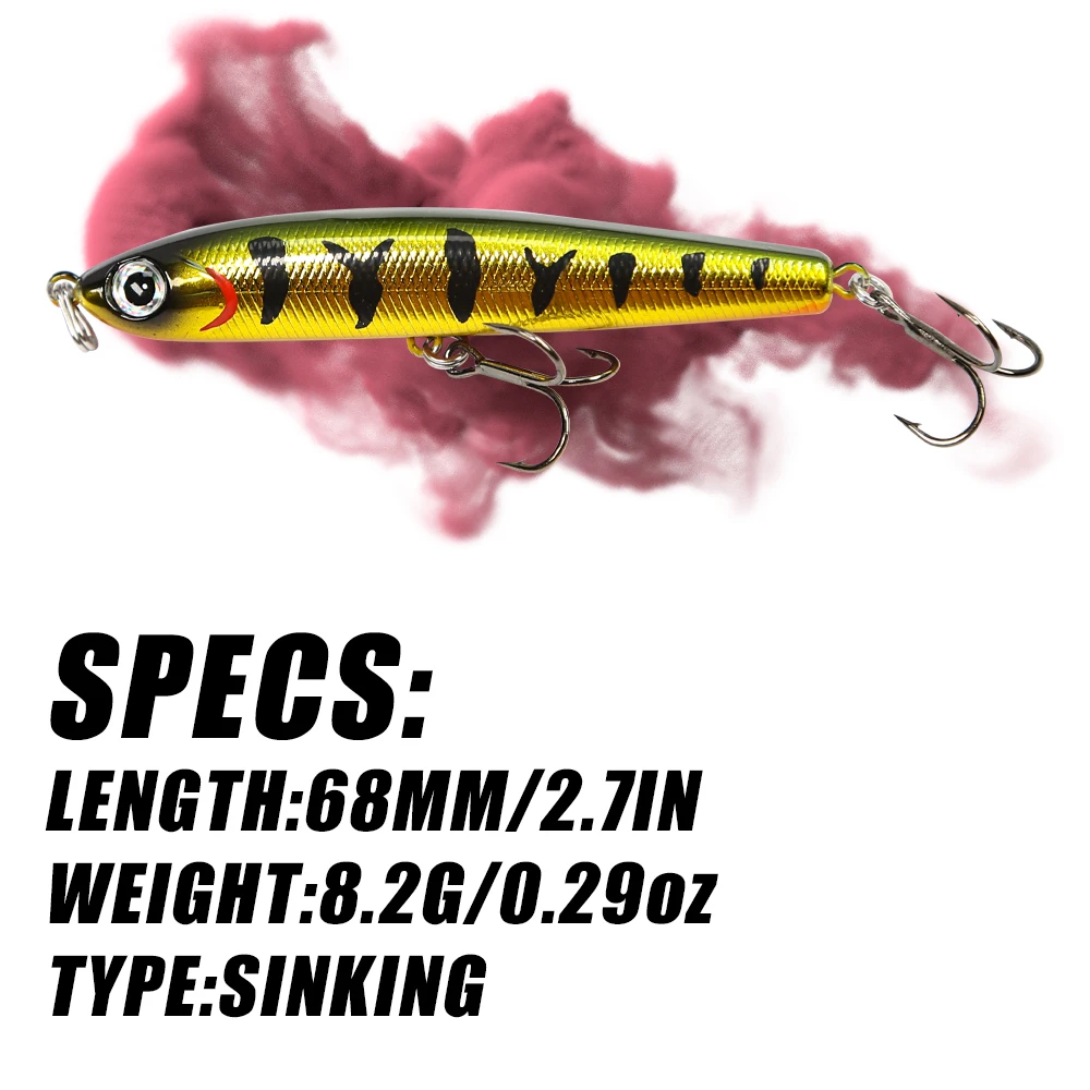 B&U 68mm 8.2g Sinking Pencil Heavy Stick Fishing Lure Saltwater Lipless Minnow Wobbler Hard Plastic Bait