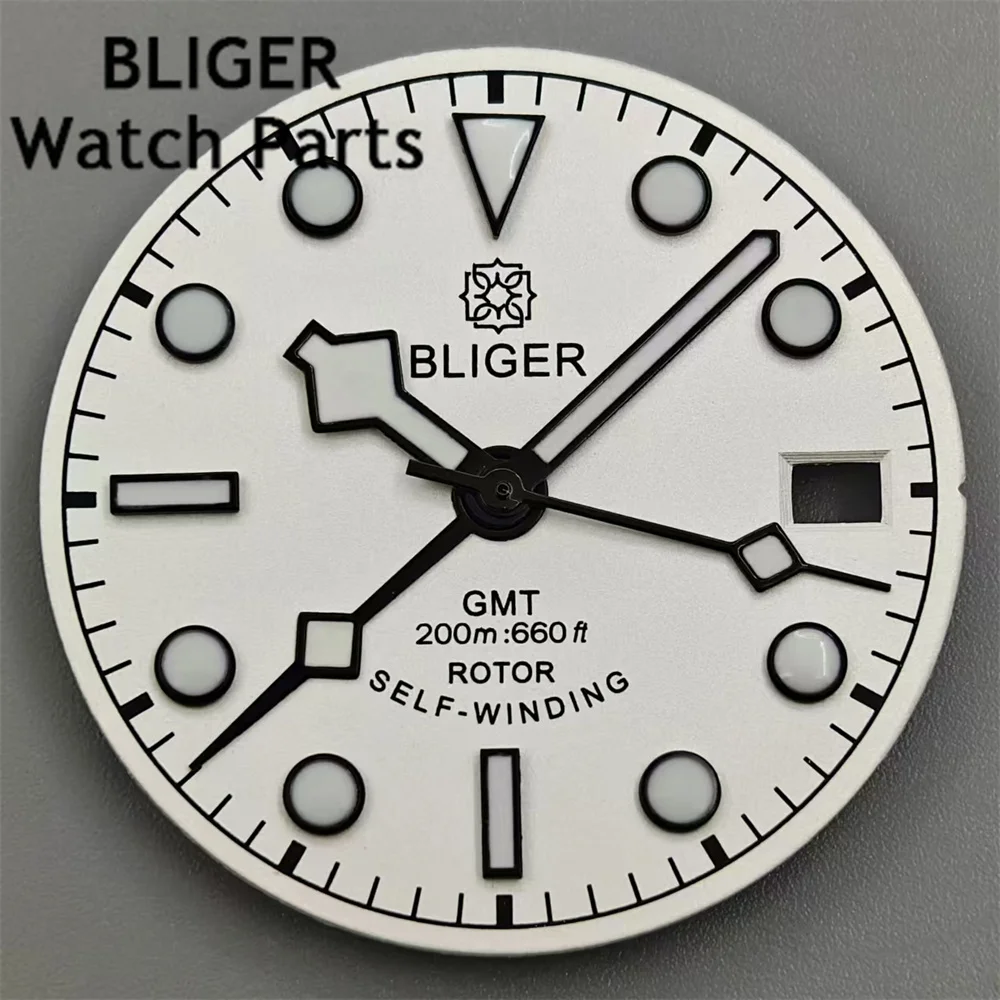 ブリガーダイヤルタイムマーク、ハンドセット、発光時計、ブラックエッジ、グリーン、ブルー、レッド、オレンジ、GMTマーク、c3、グリーン、発光、フィット、nh34ムーブメント、29mm