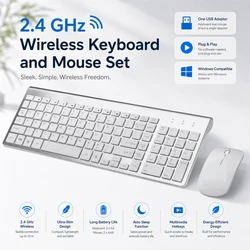 Ergonomic Ultra-Thin Low-Noise 2.4G Wireless Keyboard and Mouse Combo Wireless Mouse for Mac Pc Windows XP/7/10 Android Tv Box