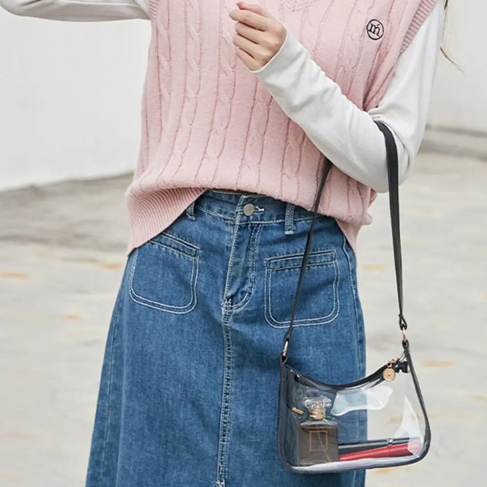 حقائب يد مقاومة للماء حقيبة كروس محمولة ذات سعة كبيرة من مادة PVC الشفافة حقيبة جيلي متينة من مادة PVC الشفافة حقيبة كتف محفظة #5