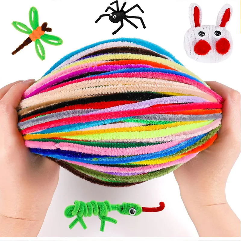 100pcs Chenille Stems Toy DIY Strips Twist Bar Anvil Wire Craft Pipe Creative Hobby Children Plush Stick Pipe Cleaners DIY Craft