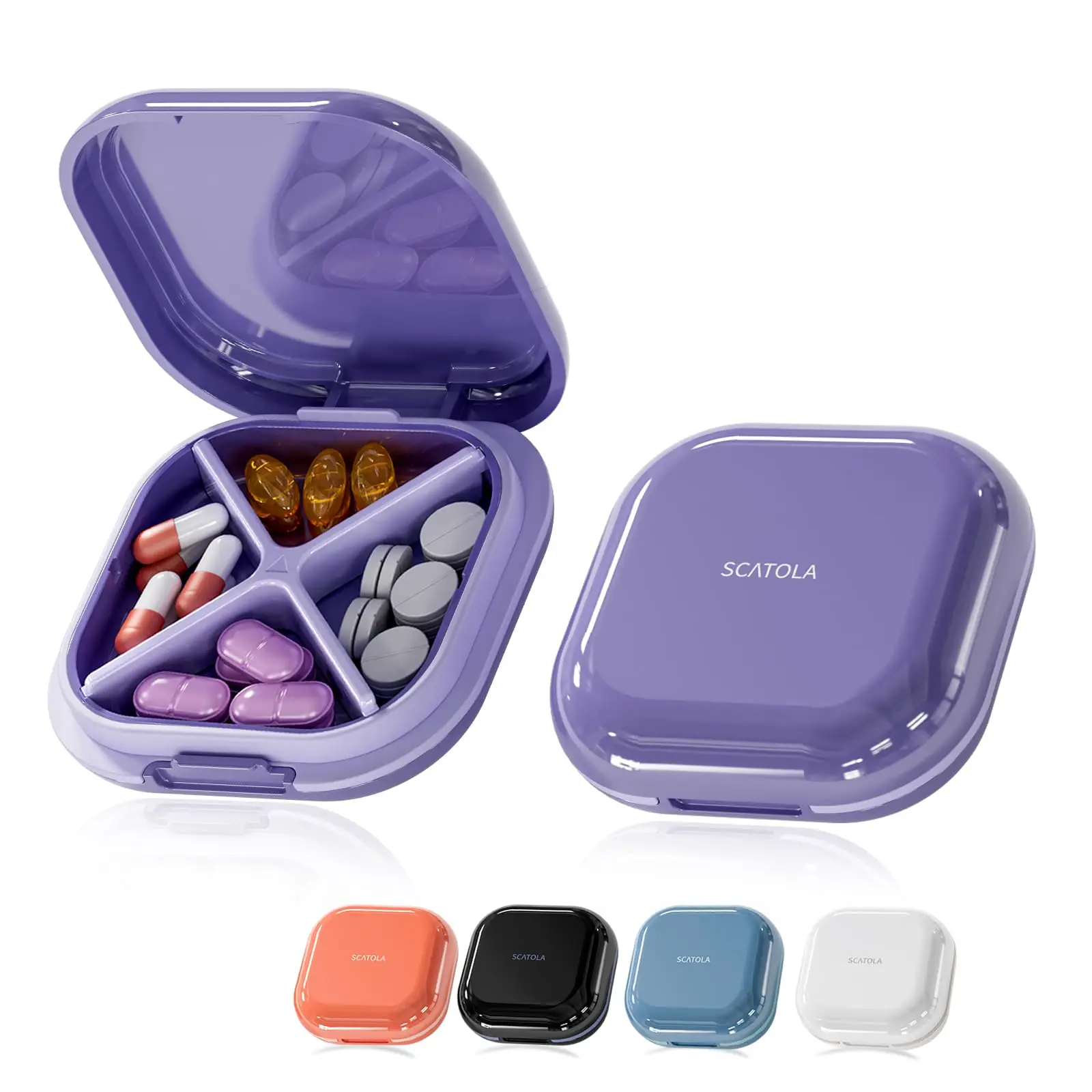 Portable Pill Storage Box 4 Compartment Waterproof Pill BoxDaily Compact Travel Pill BoxVitamin Supplement Outdoor Home Pill Box