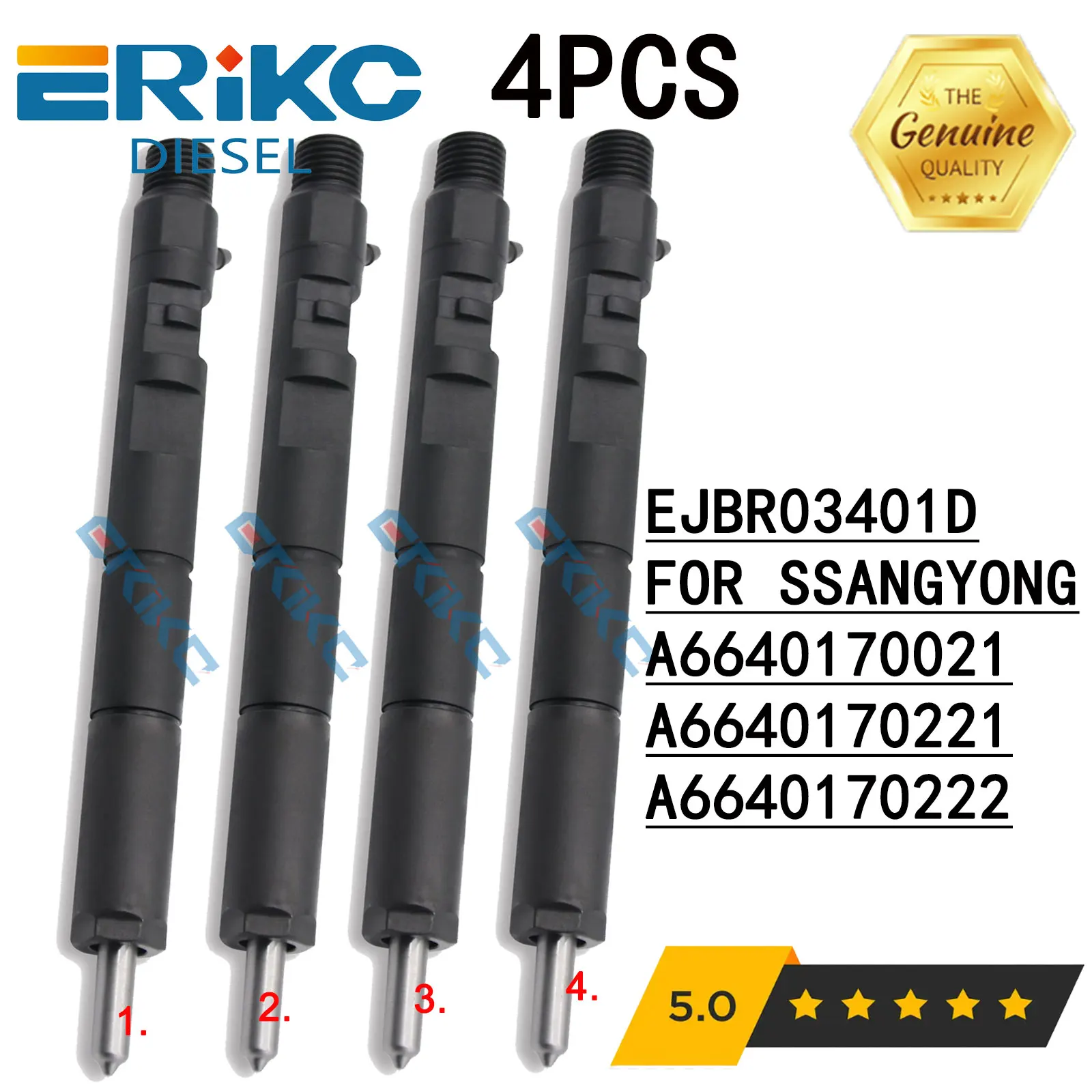 4PC EJBR03401D New Diesel Common Rail Injector A6640170021 R03401D for SSANGYONG Actyon 200 2.0L Kyron 2.0L D20DT