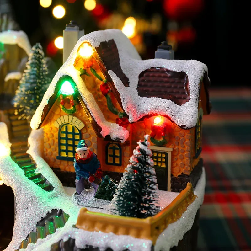 Christmas Decoration Glowing Music Box Window Ornaments New Year Gift Double Turn Little Train Santa Claus Decoration