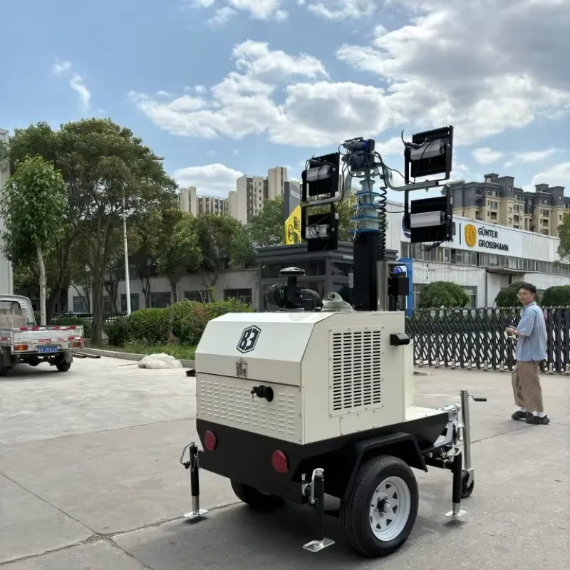 Outdoor Construction Night Lighting LED Metal Halide Portable Mobile Light Tower with 9m Mast