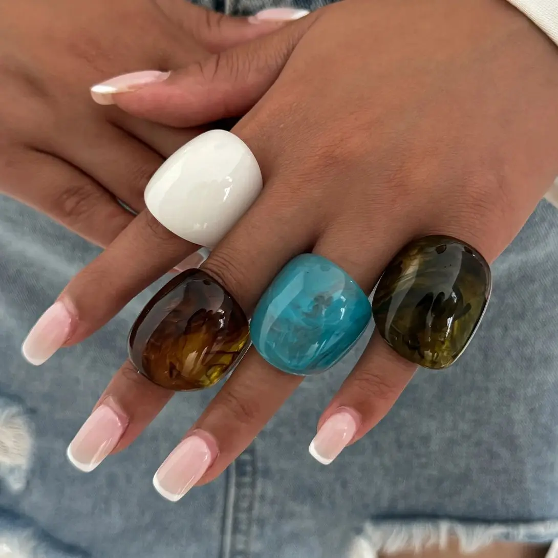 PuRui Mode Unregelmäßige Acryl Harz Wasser Tropfen Chunky Finger Ringe für Frauen Boho Verschmieren Oval Knuckle Ringe Y2K Schmuck Geschenk