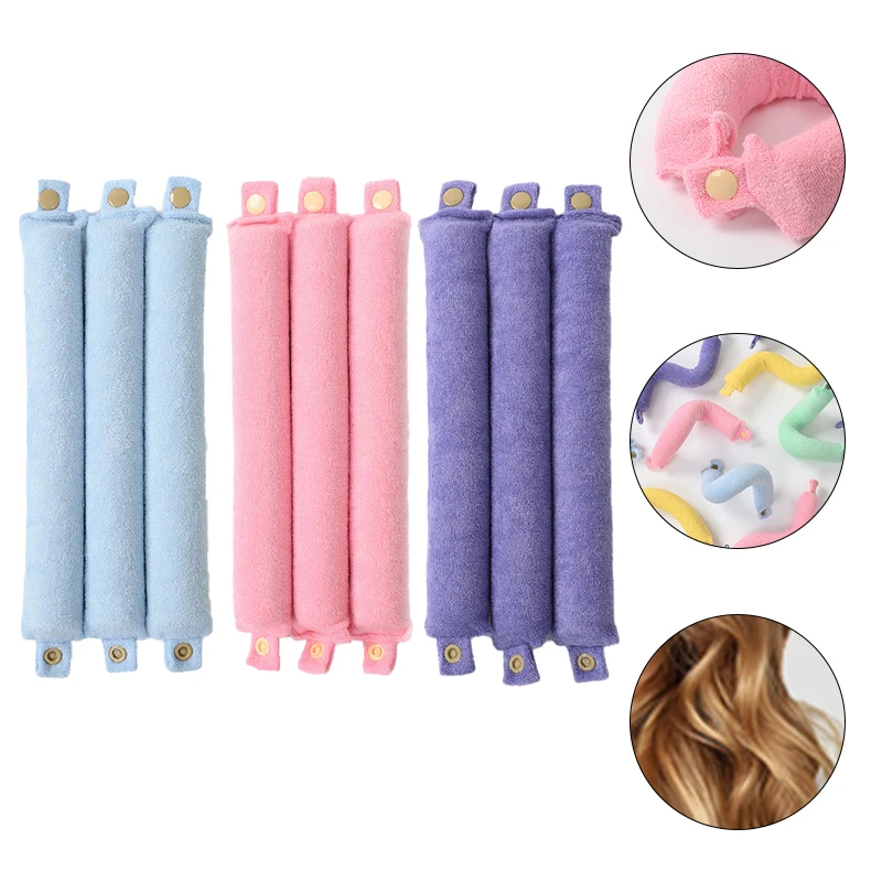 

3Pcs Heatless Hair Curler Hair Rollers Lazy Curling Rod Headband Soft Curls Sleeping Flexi Rods with Button Hair Styling Tools