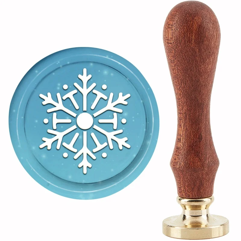 

1PC Snowflake Wax Seal Stamp 30mm Removable Brass Head Sealing Stamp with Wooden Handle for Christmas Invitations