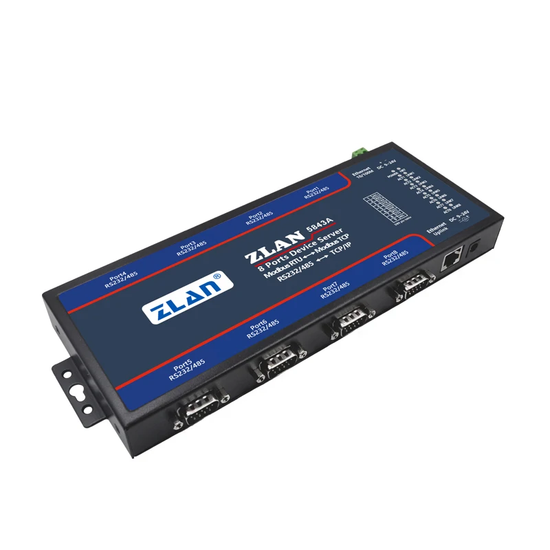 8 Port RS232 RS485 to Ethernet TCP/IP Modbus Industrial Multiple Ethernet Serial Server Industrial Gateway ZLAN5843A