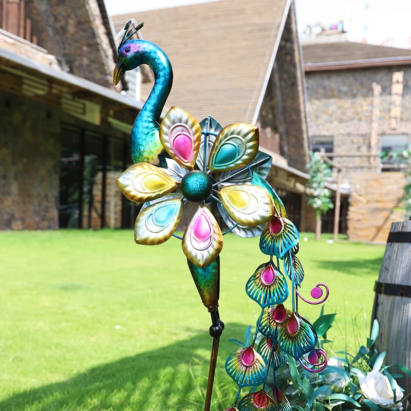 

Garden Decoration Lron Art Peacock Outdoor Gardening Windmill Decor Exterior Vegetable Patch Wind Spinner Animals Statues Crafts
